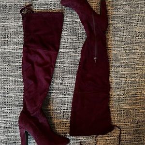 Unisa Red Suede Over the Knee Boots with Adjustable Ties
